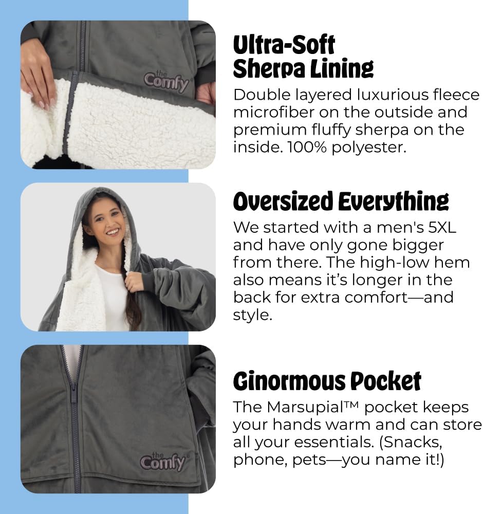 THE COMFY Original | From Shark Tank | Patented | Oversized Sherpa Wearable Blanket Hoodie| Gift for Women & Men | One Size