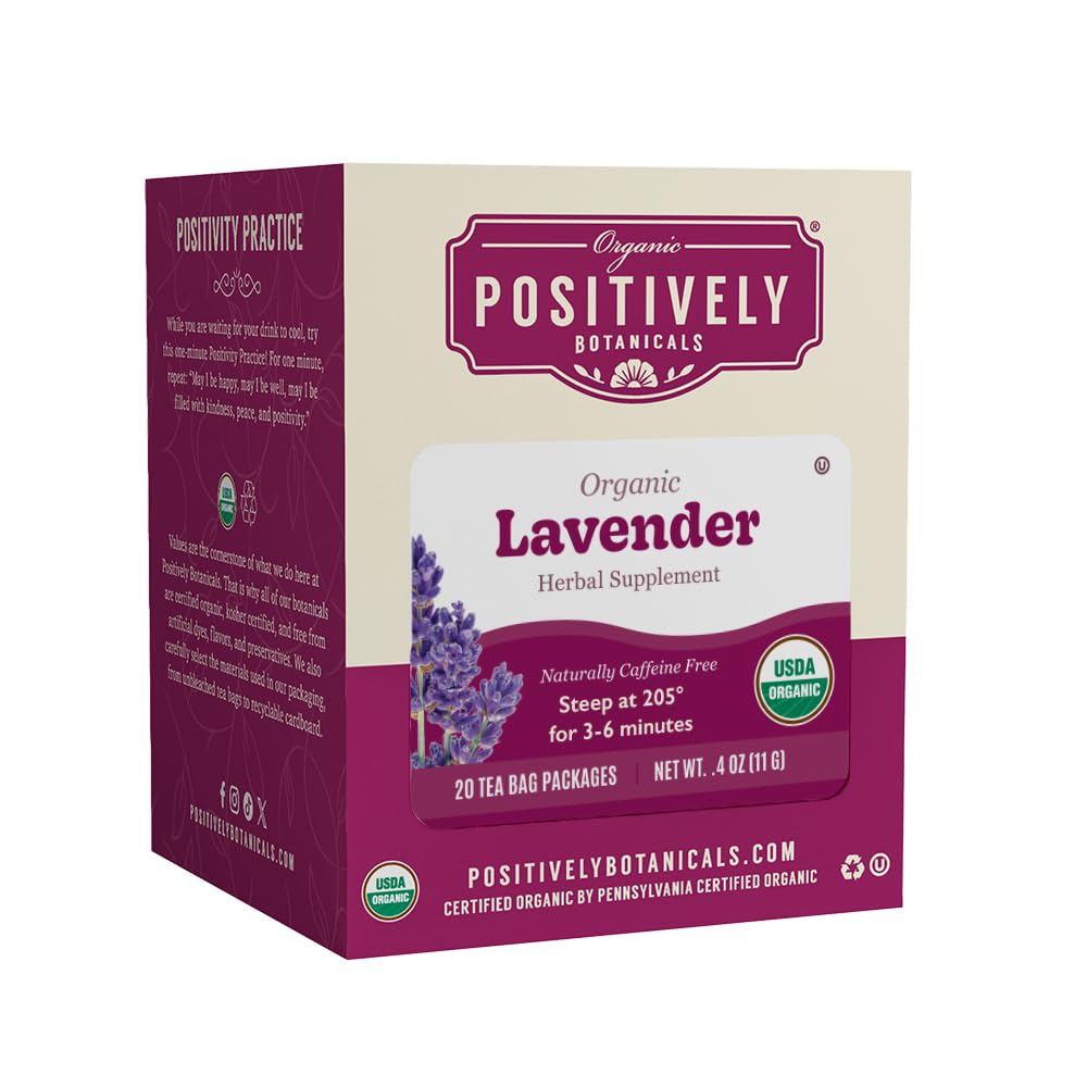 Positively Botanicals, Organic Lavender Herbal Tea Bags, 20 Count