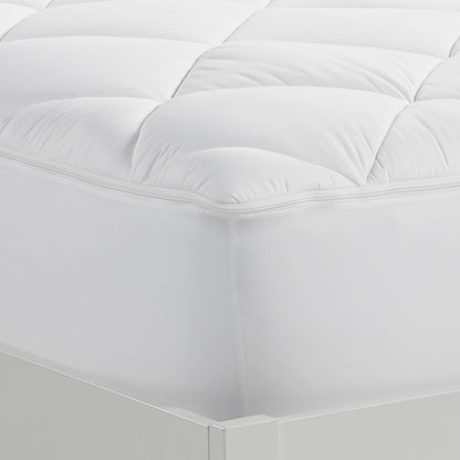 Serta Luxury Firm 100% Cotton Quilted Mattress Pad with Cooling Fiber Fill, King, White
