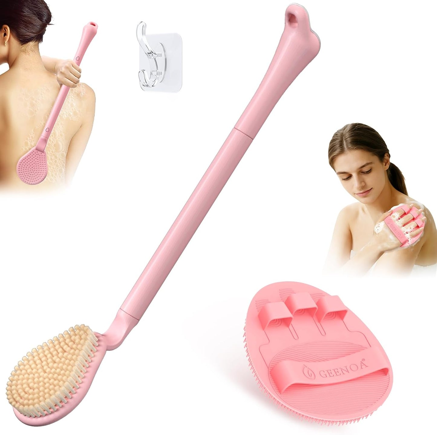 New Foot Brush with Adjustable Long Handle, 3-in-1 Foot Scrubber for Wet or Dry Brushing, 10.2’’- 27.5’’ Foot Scrub Brush for Senior, Pregnant, Disabled, or Injured, Gift-Box Packed(White)