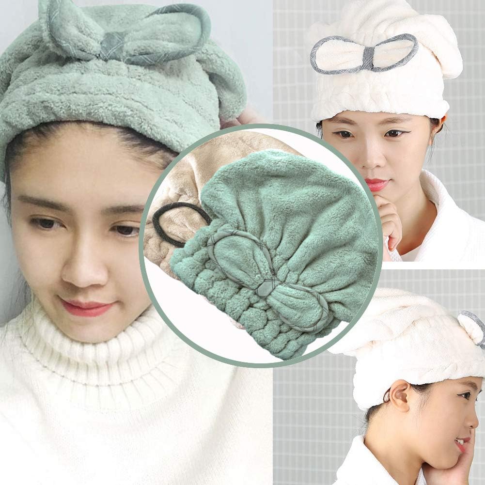 Jseng 2PC Microfiber Hair Drying Caps, Extrame Soft & Ultra Absorbent, Fast Drying Hair Turban Wrap Towels Shower Cap for Girls and Women