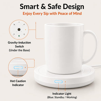 BESTINNKITS White Smart Coffee Auto On/Off Gravity-Induction Mug Office Desk Use, Candle Wax Cup Warmer Heating Plate (Up to 131F/55C)