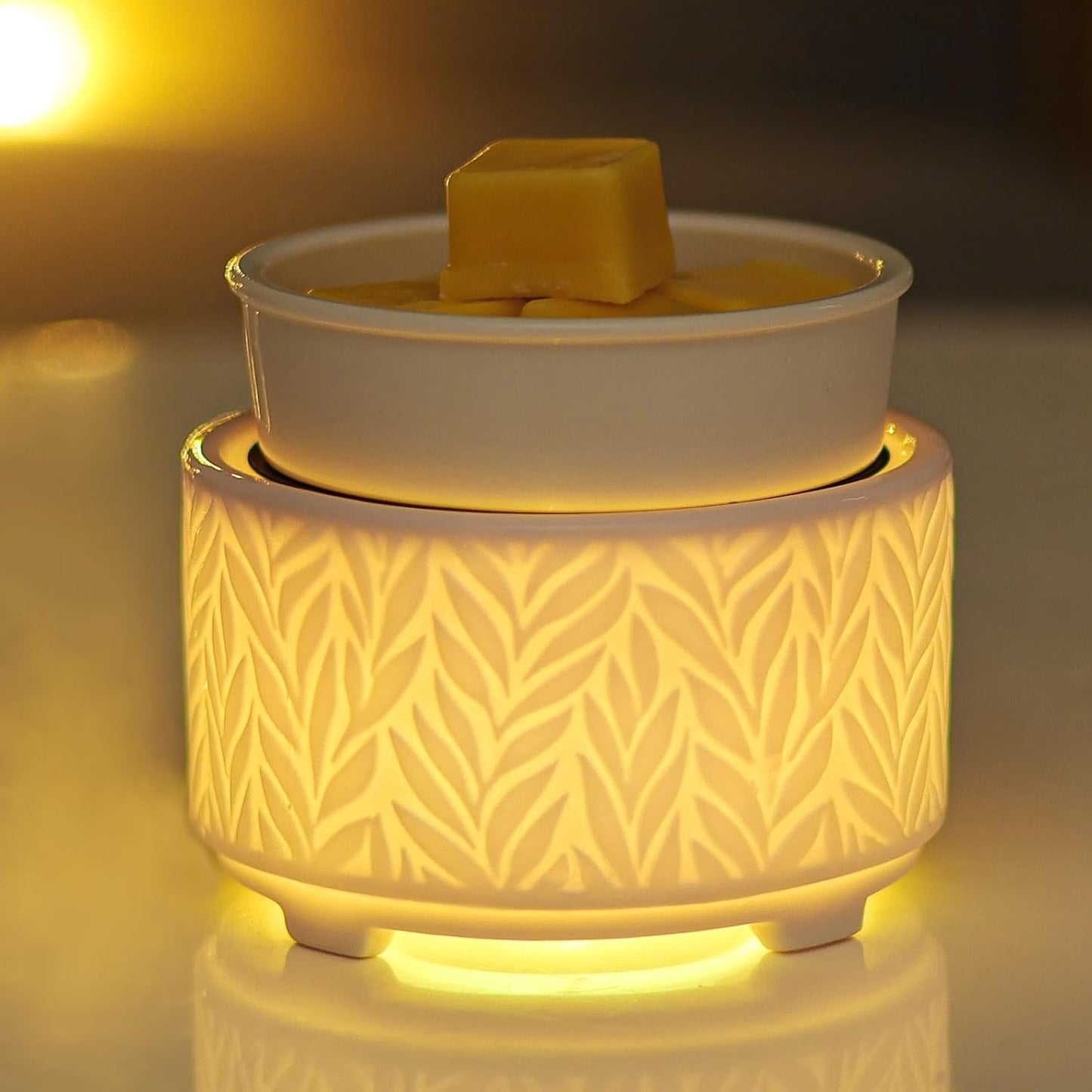 EQUSUPRO Wax Melt Warmer for Scented Wax Melts 3-in-1 Electric Ceramic Candle Wax Warmer Burner Fragrance Wax Melter for Home Office Bedroom Gift & Decor (Leaf)