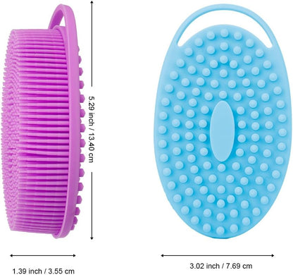 Soft Silicone Body Scrubber 2 PCS Silicone Body Shower, Silicone Loofah 2 in 1 Bath and Shampoo Brush, Body Scrubber Shower Cleaning Exfoliating Use for Sensitive Skin, Lather Well(Black and Pink)