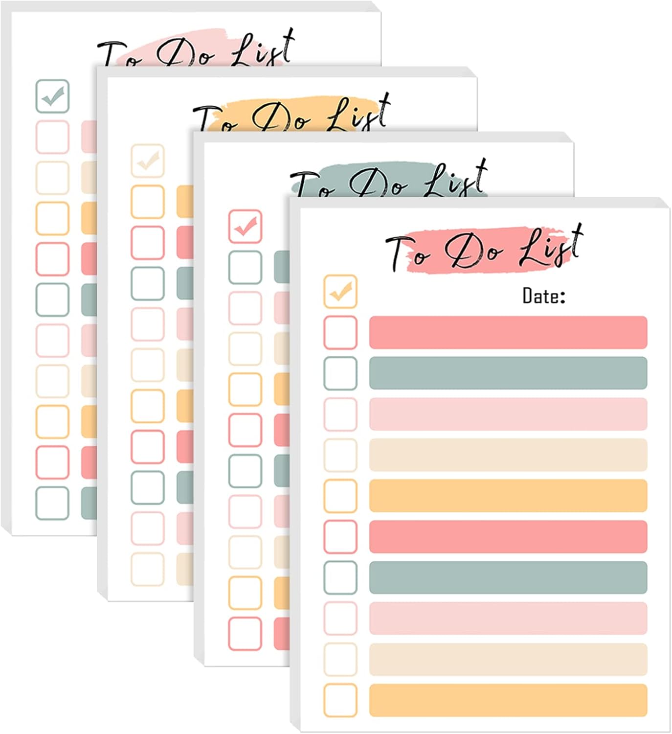 4 Pack to Do List Notepad, 4x6 Daily to Do List Sticky Notes