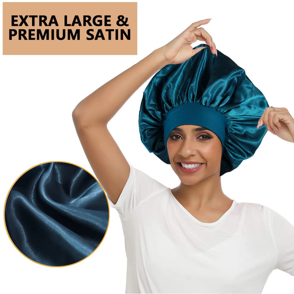 3PCS Extra Large Satin Bonnets for Sleeping, Hair Bonnets for Black Women Braids Curly Hair, C