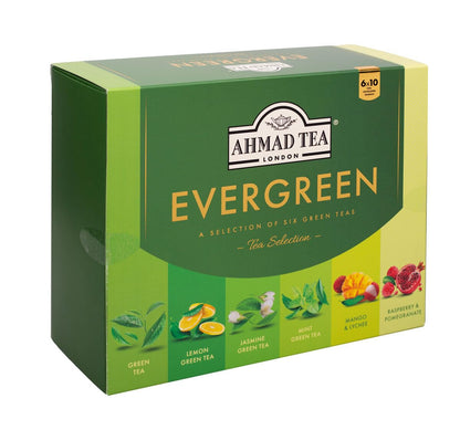 Ahmad Tea Green Tea, Evergreen Selection Pack Teabags, 60 Foil Teabags - Caffeinated & Sugar-Free