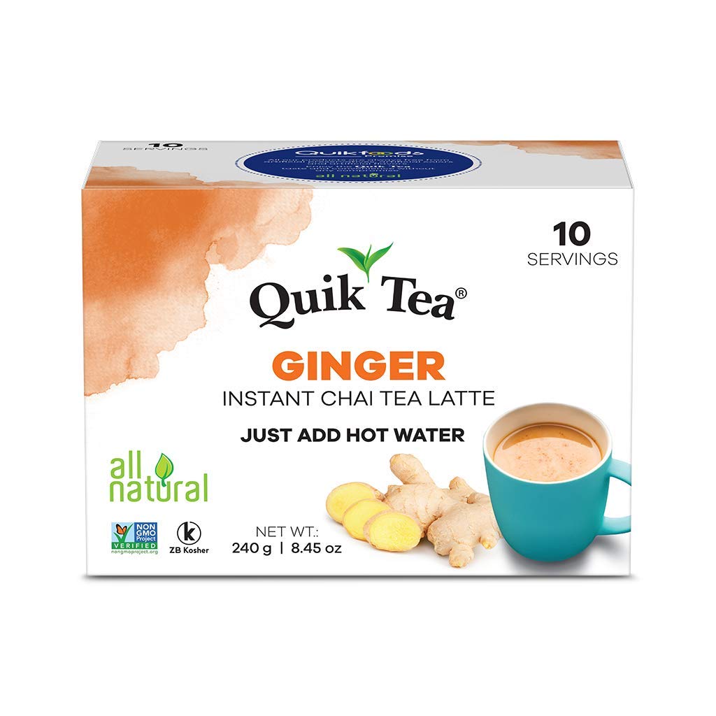 QuikTea Instant Chai Tea Latte Mix, Cardamom, Unsweetened, 10 Sachets