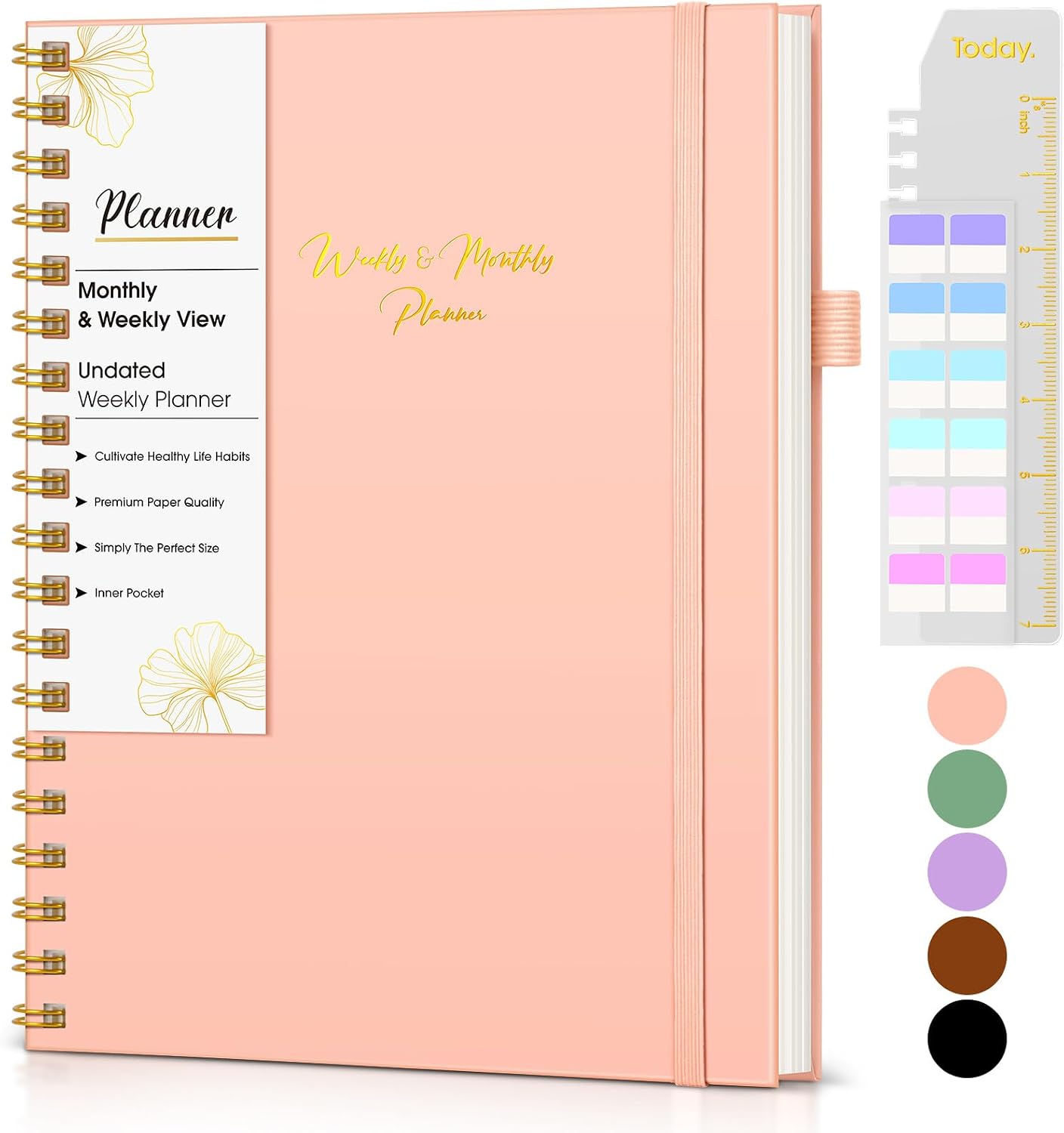 Undated Weekly and Monthly Planner, B5 Large Weekly To Do List Notebook with Goal & Habit Tracker Organizer, Hardcover Spiral Bound Blank Monthly Planner for Work School Home 7.4" x 9.64" Black