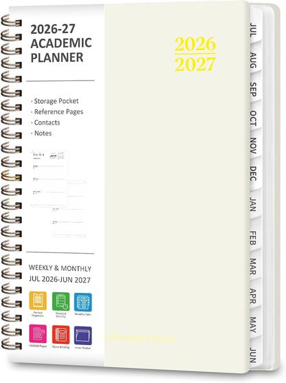 Planner 2026-2027, Weekly and Monthly Calendar Planner, JUL 2026 - JUN 2027 | A5(6.3'' x 8.5''), Hardcover, Agenda Book, Sprial Bound, Inner Pocket, Office and School Use