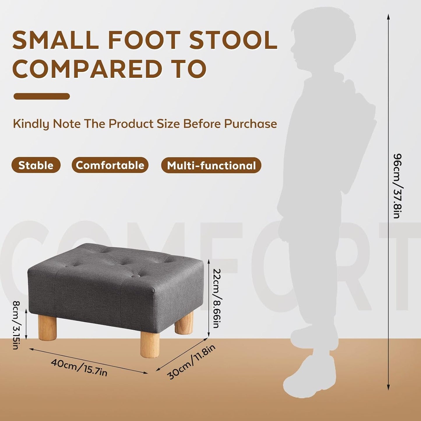 Small Foot Stool Ottoman, Sherpa Footstool Ottoman Foot Rest for Couch, Rectangle Footstools and Ottomans Small for Living Room, Entryway and Bedroom (White)
