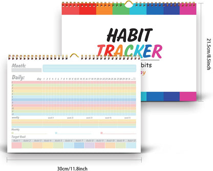 gisgfim Habit Tracker Calendar Motivational Habit Tracking Journal Inspirational Goal Planner with Spiral Binding Beautiful Weekly Undated 12+2 Month Journal