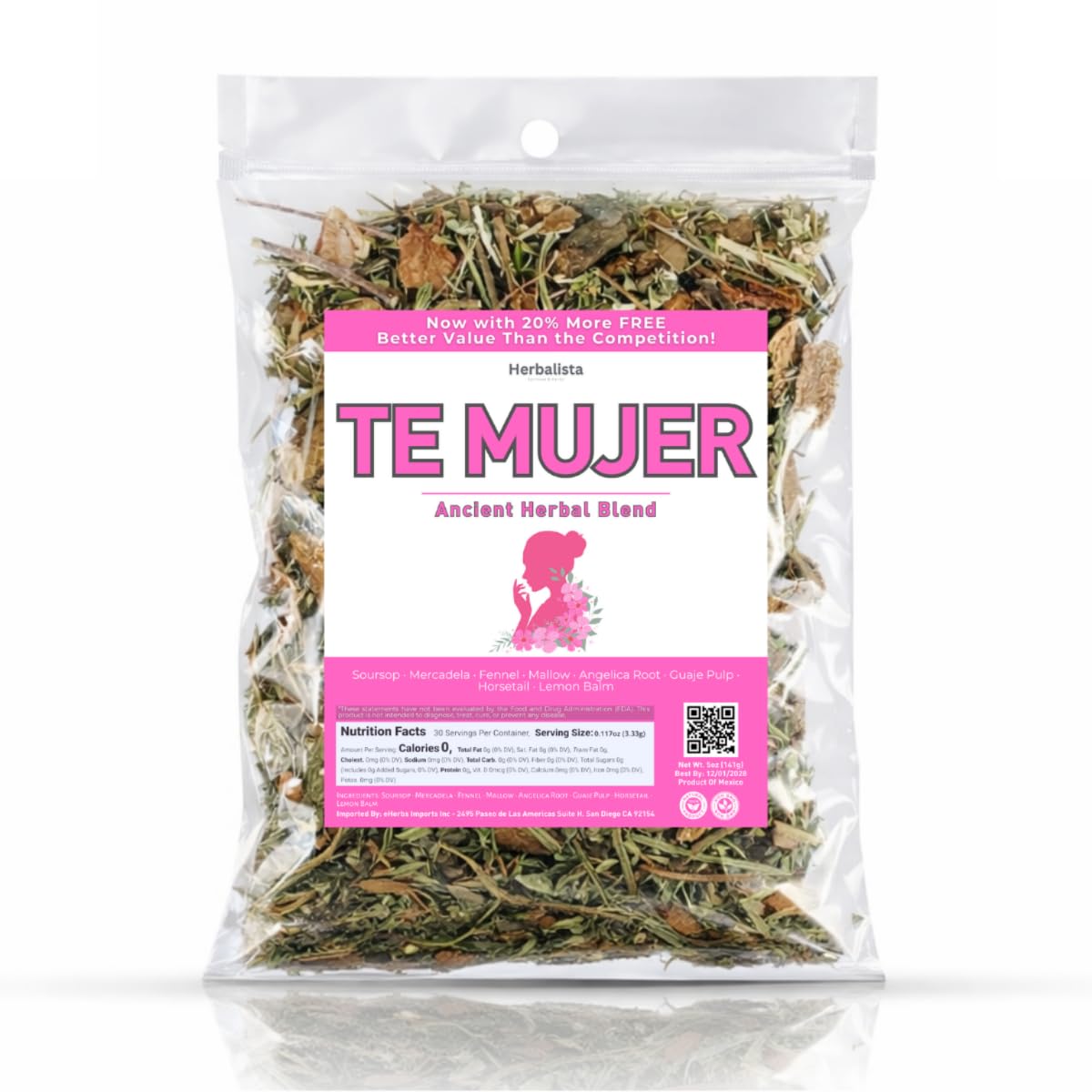 Herbalista Té de Mujer (Women’s Herbal Tea) – Traditional Loose Leaf Botanical Blend – 5 oz (141 g) – Caffeine-Free Herbal Infusion with Soursop, Calendula, Fennel & Lemon Balm – Vegan, Non-GMO