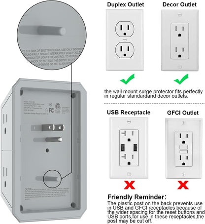Wall Charger, Surge Protector, QINLIANF 5 Outlet Extender with 4 USB Ports
