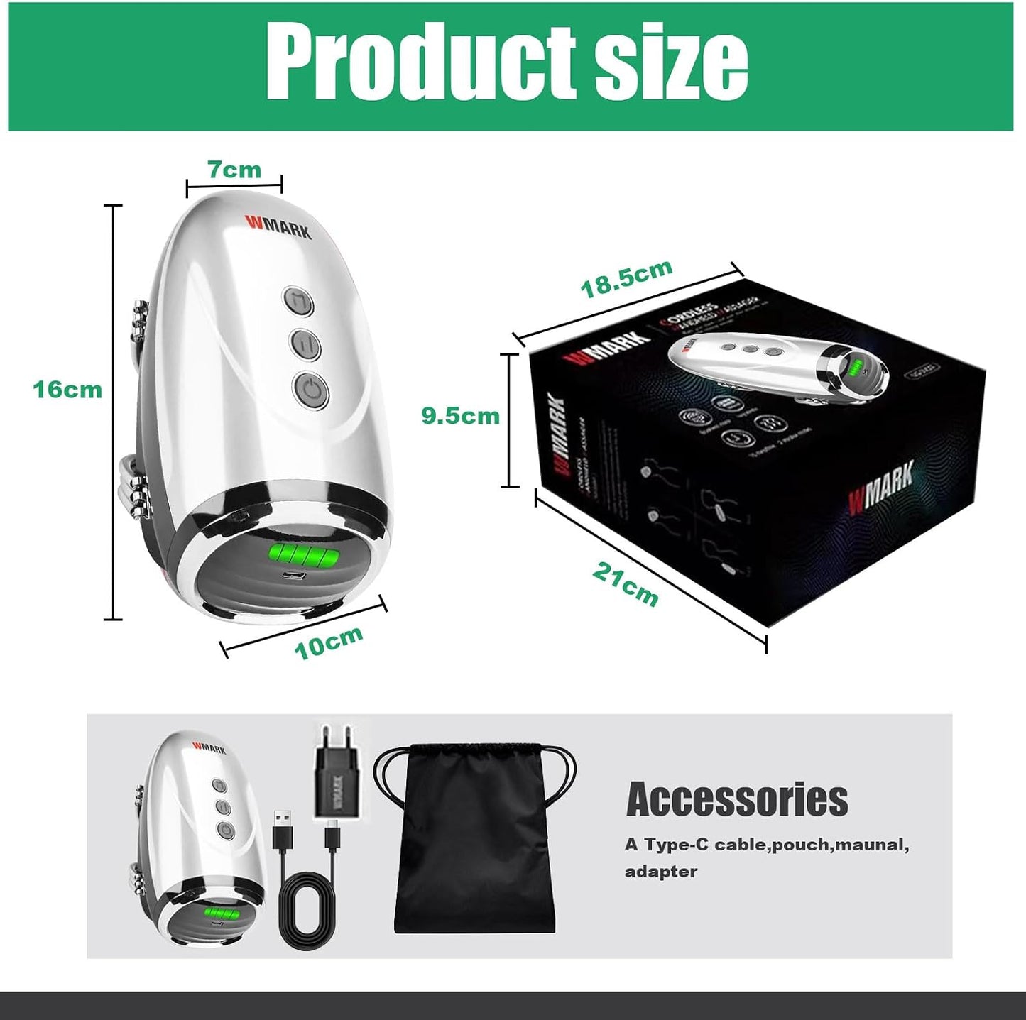 WMARK Barber Massager/Cordless Handheld Massager, Charge Neck/Legs/Hand/Face Massager, 2 Massage Nodes 2600AMH，Golden