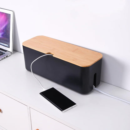 Changsuo Cable Management Box Small White, Extension Cord Organizer for Power Stripe Surge Protector Wire Management Concealer Cover Hider for Desktop Home Office Kitchen (White)