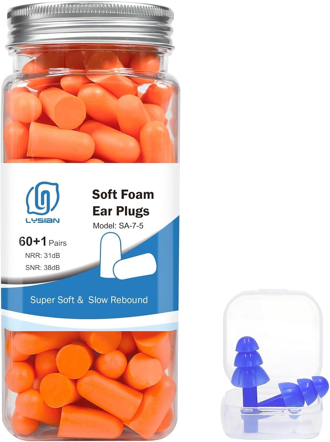 LYSIAN Ultra Soft Foam Earplugs for Sleeping, 38dB SNR Noise Reduction Ear Plugs for Snoring, Shooting, Study, Work and Travel, 60 Pairs, Purple