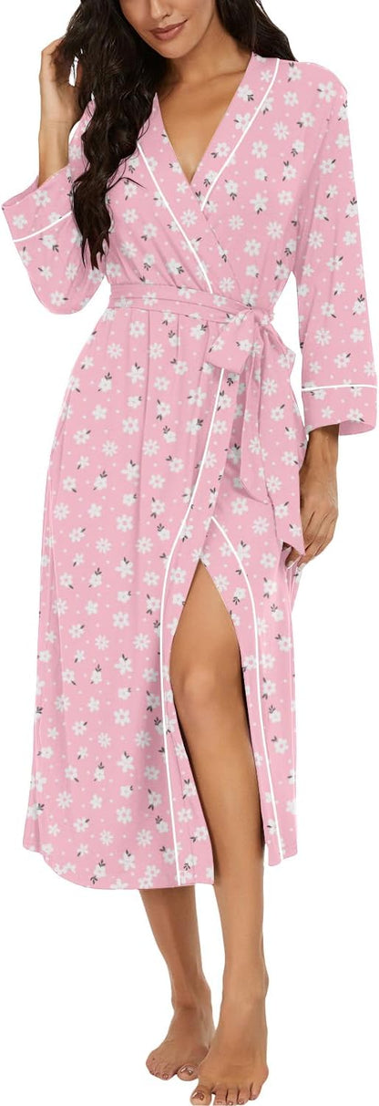 PrinStory Robes for Women 3/4 Sleeve Long Bath Robe XS-4XL