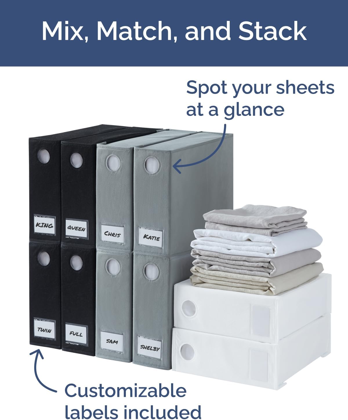Sheet Organizers - Foldable Sheets Set Organizer - King/Queen - Grey