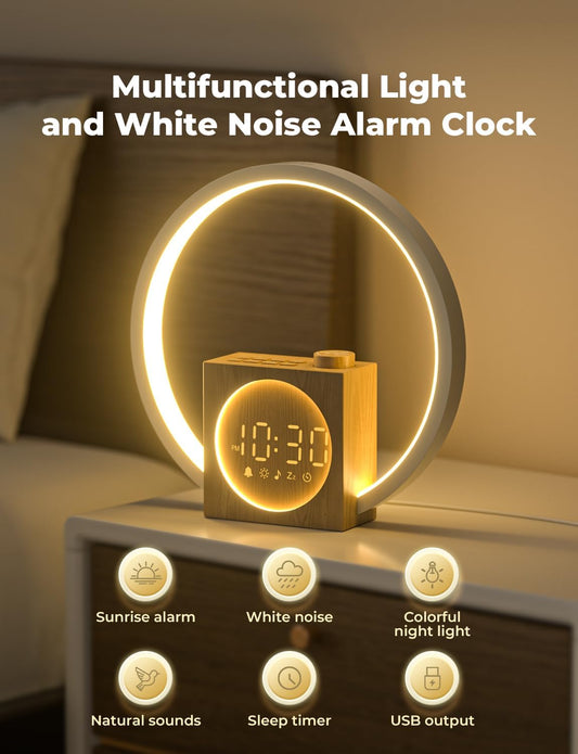 LIORQUE Sunrise Alarm Clock, Wake up Light with White Noise for Heavy Sleepers, Adjustable Sleep Timer, Volume&Brightness, Night Light with Dynamic Colors, 30 Sleep Sounds for Baby Kids Adults