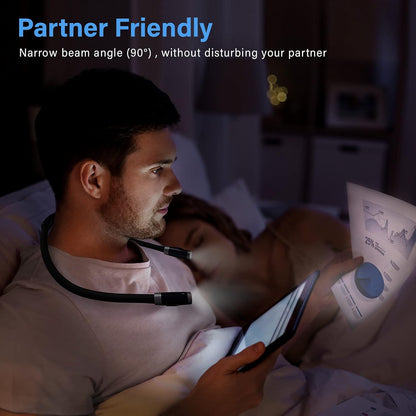 Vekkia Rechargeable LED Neck Reading Light, Book Lights for Reading in Bed, 3 Brightness Levels, Flexible Soft Silicone Arms Comfortable Wear, Long Lasting. Great for Readers, Craft & Knitting