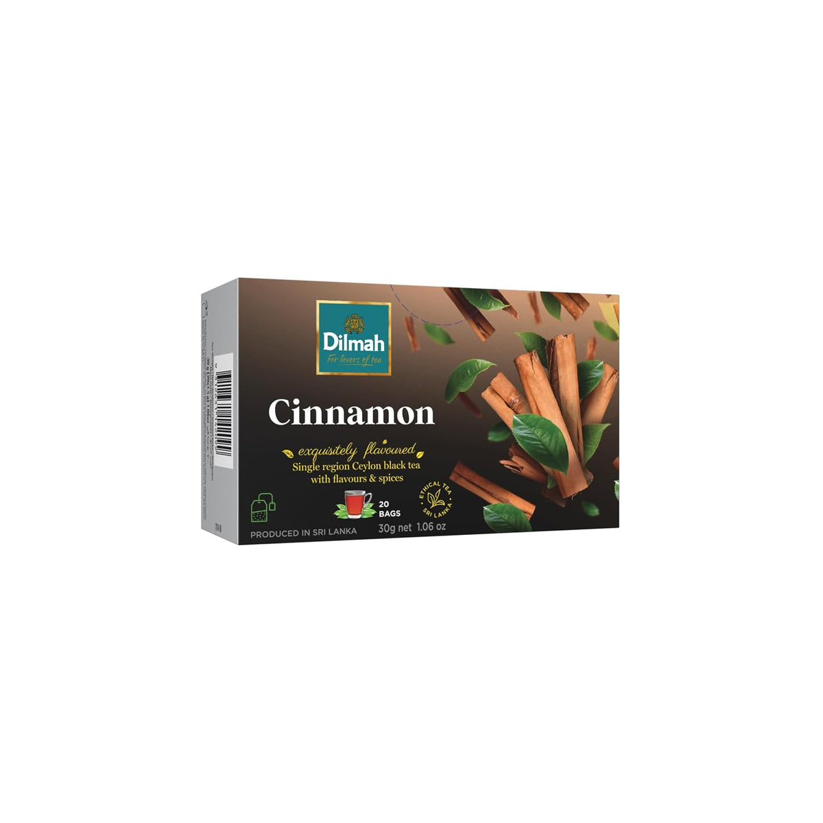 Dilmah Cinnamon Black Tea – 20 Tea Bags | Fun Flavored Ceylon Tea, Warm Spiced Aroma, Medium Caffeine, Ceylon cinnamon tea bags