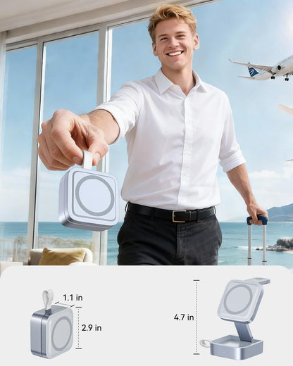 3 in 1 Wireless Charging Station for Apple Devices, Magnetic Foldable Travel Fast Charger Stand Compatible with MagSafe for iPhone 18/Air/17/16/15/14/13/12 Series, Apple Watch & AirPods Pro/4/3/2