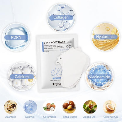 4Pairs PDRN & Collagen & Niacinamide Foot Mask | Foot Peeling and Dead Skin Removal*, Relief Dry and Cracked Feet Skin | Urea, Shea butter, Coconut oil, Salicylic Acid, Hyaluronic | K-Beauty Feet Care