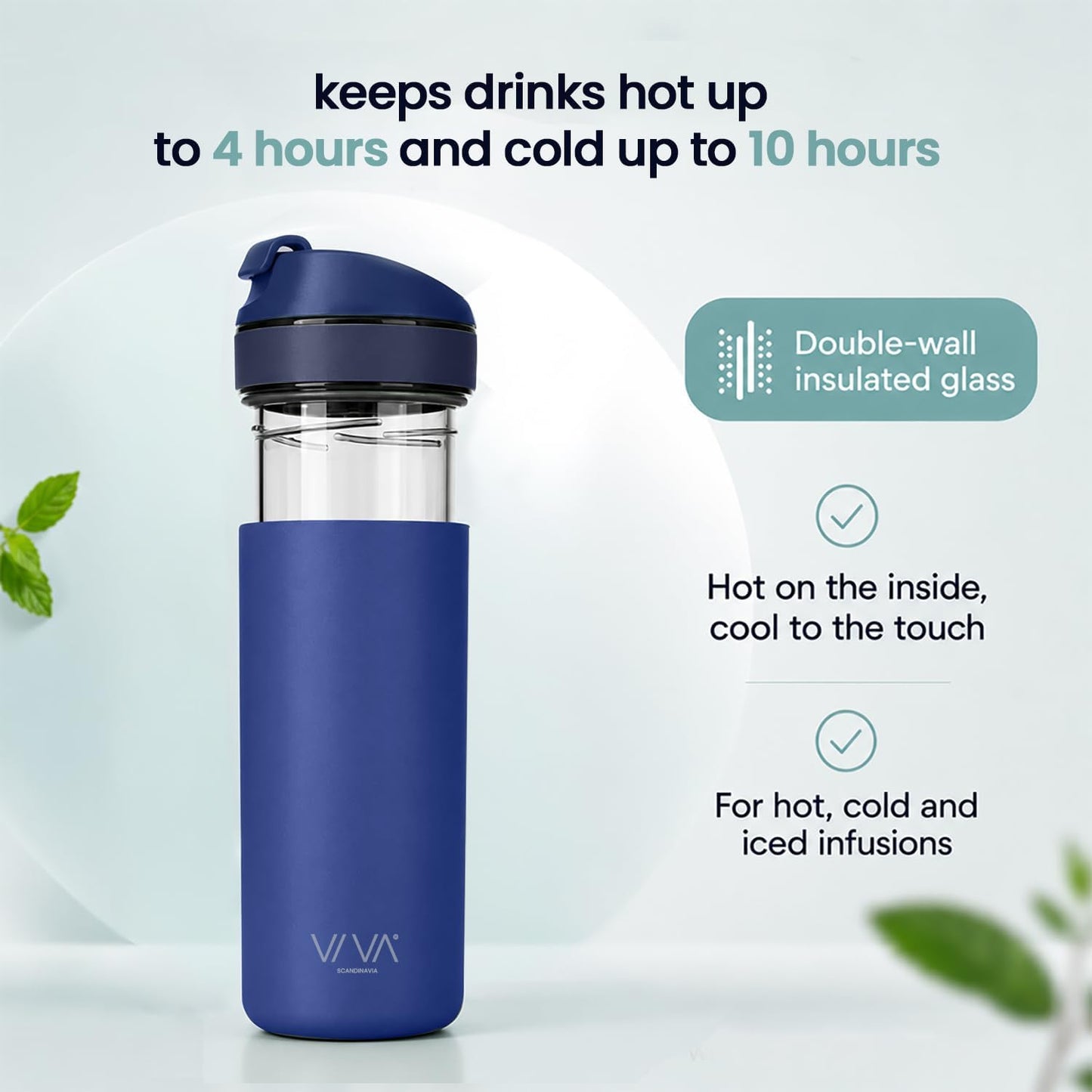VIVA Recharge Tea Infuser Bottle, 16 oz Insulated Stainless Steel Travel Tea Tumbler with Infuser for Loose Leaf, Hot & Cold Tea & Coffee, Patented Steep Control, Leak-Resistant Lid - Mustard