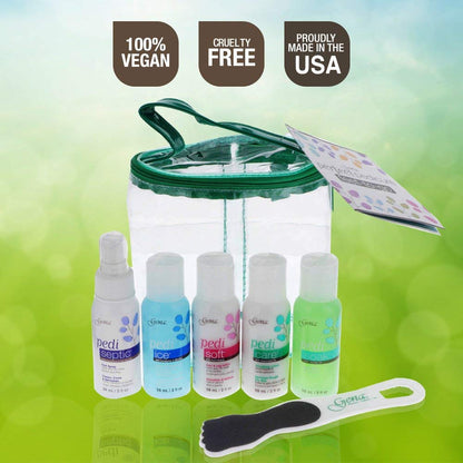 Gena Pedi Pak Intro Kit - 7-Piece Pedicure Kit Foot Spa with Foot Scrub, Soak & Pumice Stone in A Tote, At-Home Pedicure Set