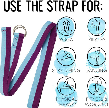 TECEUM 2 IN 1 Yoga & Mat Strap for Stretching – Cotton – 6/8/10 ft