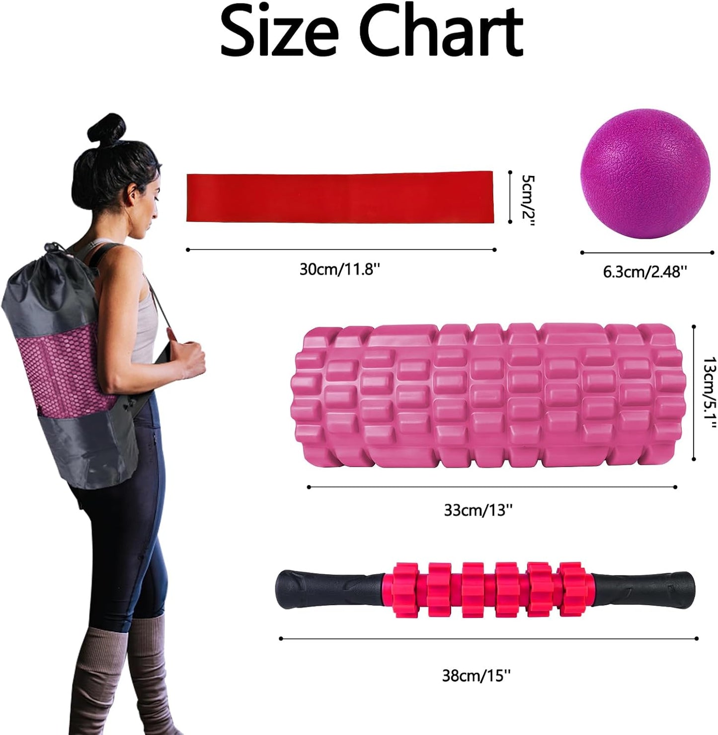 JOYENERGY 5 in 1 Foam Roller Set, Trigger Point Foam Roller Patented, Massage Roller Stick, Massage Ball, Stretching Strap for Deep Tissue Massager for Muscle Pilates Yoga Whole Body