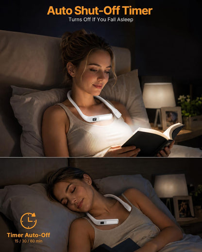Neck Reading Light Book Lovers Gifts, Rechargeable 80Hrs Eye-friendly 3 Colors & Stepless Dimming Book Light for Reading, Christmas Stocking Stuffers for Men Women Camping Knitting Crochet Accessories