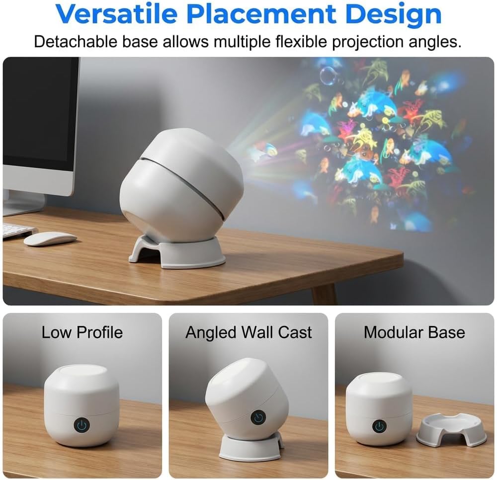 Dynamic Rotating LED Projector Light, 360° Rotating Ocean Wave Night Projection Night Light, Multi-Angle Projection Base, for Meditation, Bedroom, Home Theater