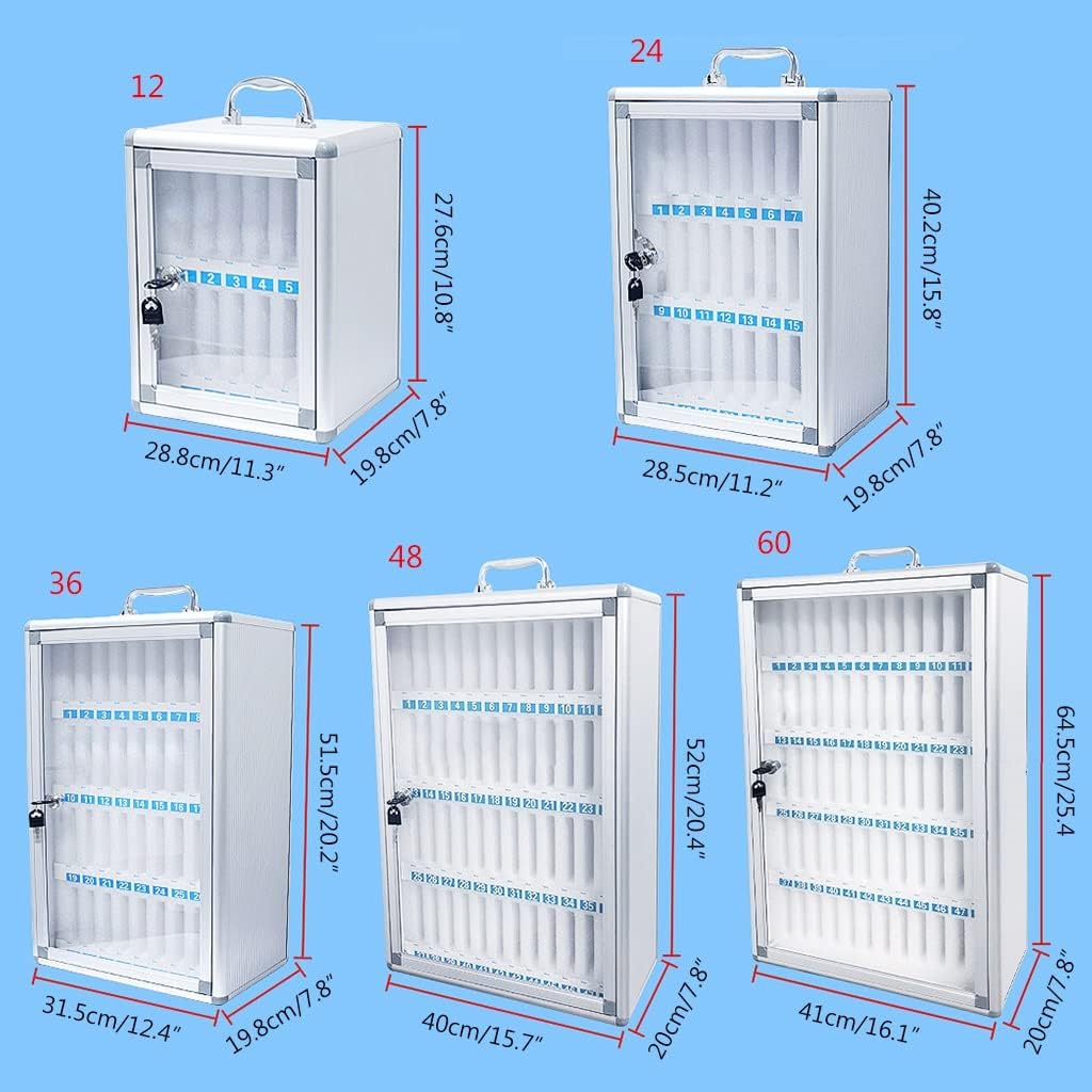 Large Capacity Wall Mounted Phone Storage Cabinet 48/60 Slots Aluminum Alloy with Handle Portable Charging Station for Home & Office Use,12