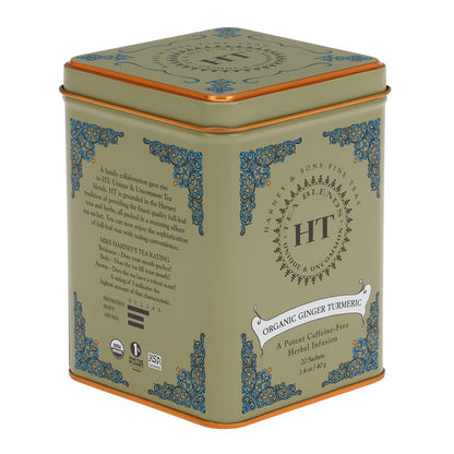 Harney & Sons HT Organic Ginger Turmeric Herbal Tea, 20 Sachets Tin