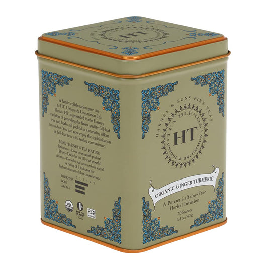 Harney & Sons HT Organic Ginger Turmeric Herbal Tea, 20 Sachets Tin