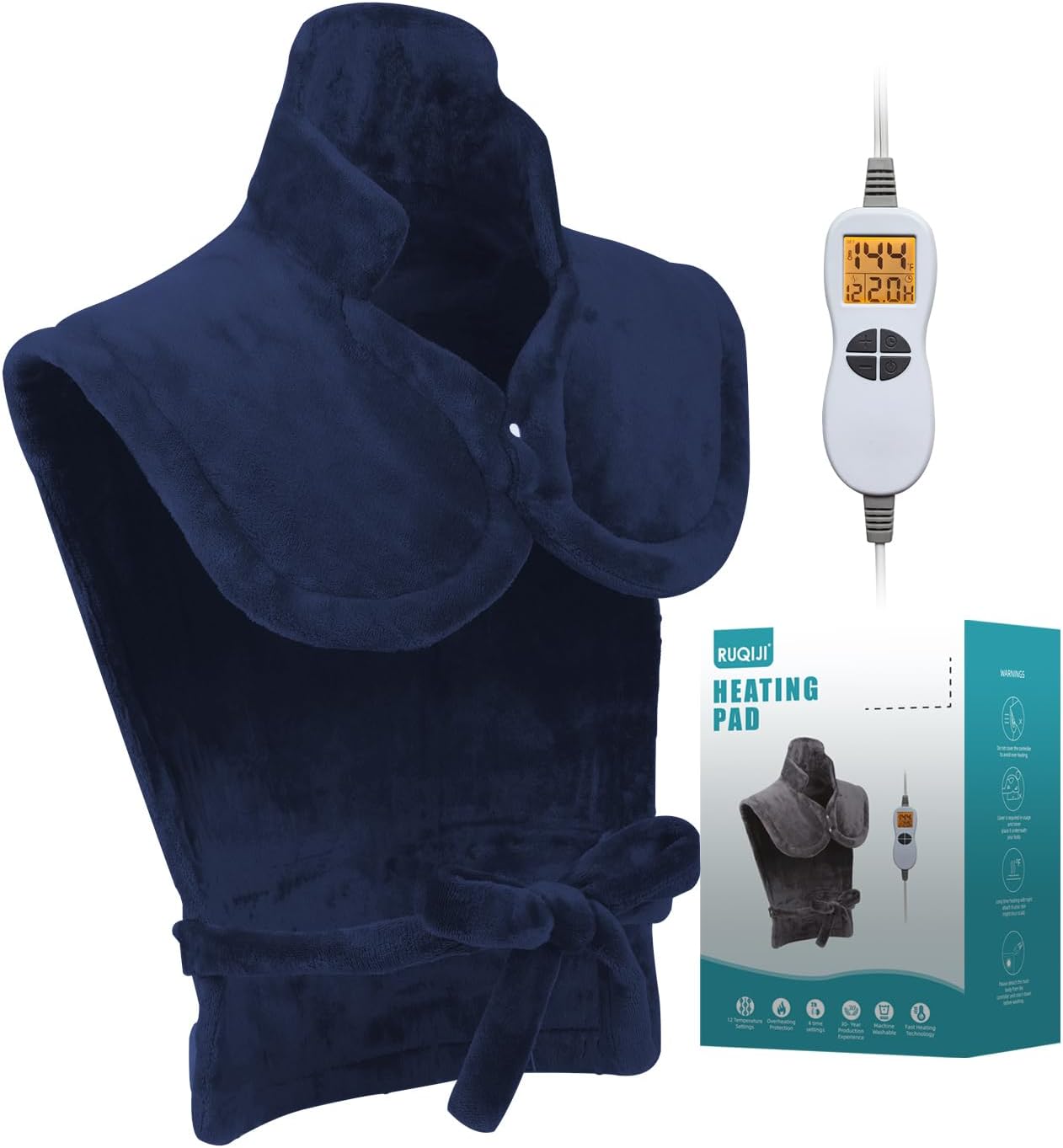 Ruqiji 19" x 24" Weighted Neck&Shoulder Heating Pad, 2.5lbs with 12 Temperature Settings&Countdown Timer,Pain Relief for Neck/Shoulders/Menstrual Pain(Dark Gray)