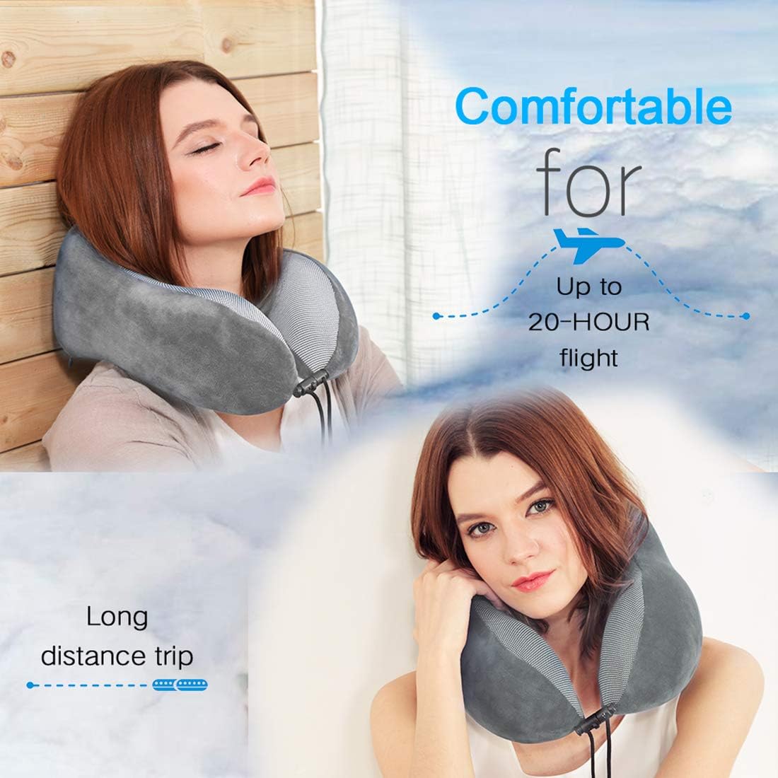 TALLGO Travel Pillow, Best Memory Foam Neck Pillow Head Support Soft Pillow for Sleeping Rest, Airplane Car & Home Use (Black)