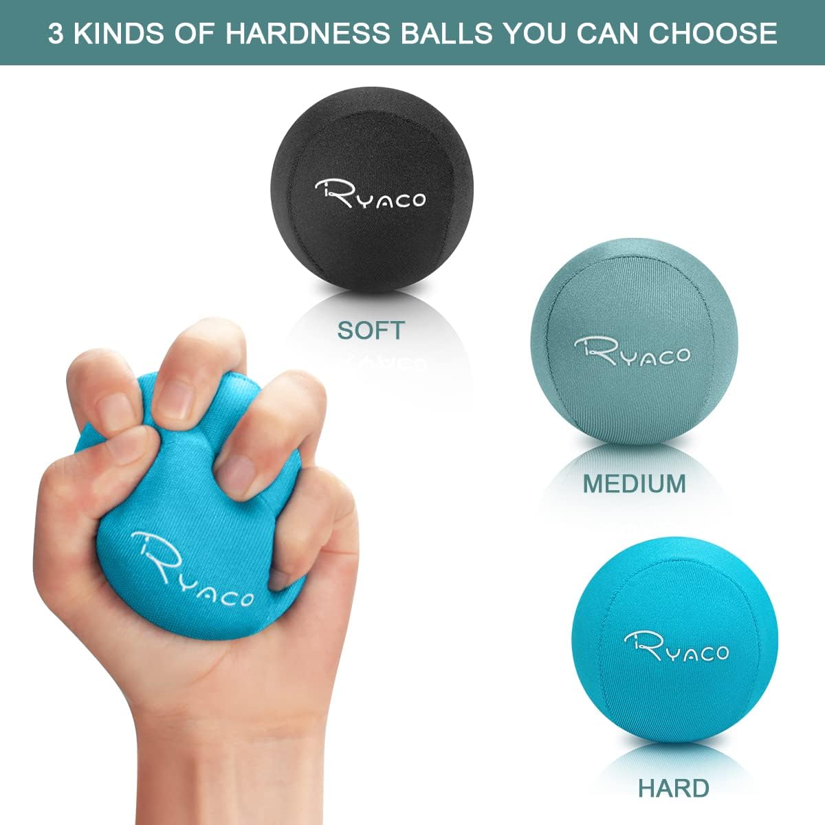 Ryaco Stress Balls for Adults, Balls for Hand Therapy, Relief Anxiety Stress Ball, Physical Therapy Fidget Stress Ball, Hand Exercise Ball for Grip Strength, Tri-Density Stress Balls