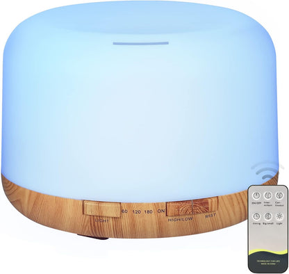 SACATR 500ml Essential Oil Diffuser with 15 Essential Oils, Ultrasonic Cool Mist Humidifier, Remote Control, 4 Timers, 15 Color Lights, Auto Shut-Off
