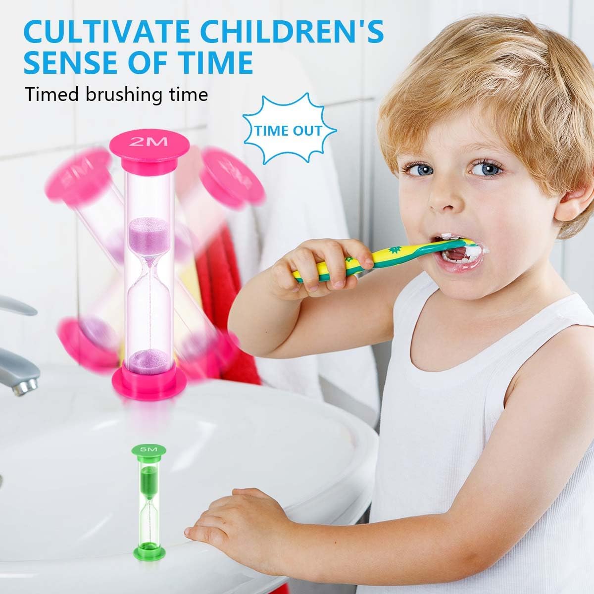 Sand Timer, KISEER 6 Pcs Colorful Hourglass Sandglass Sand Clock Timers Set 30sec / 1min / 2mins / 3mins / 5mins / 10mins for Brushing Children's Teeth, Cooking, Game, School, Office