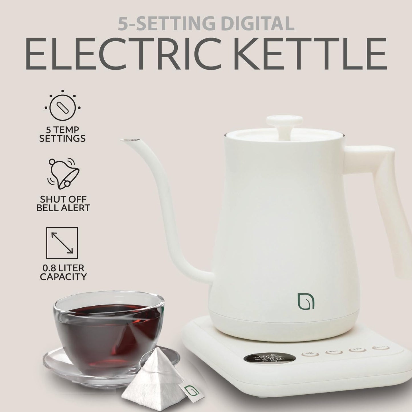 WILLOW ECO SERIES Gooseneck Electric Kettle with 5 Temperature Presets and Keep Warm Feature, 0.8L Pour Over Kettle for Coffee & Tea 1200W Quick Heating with 100% Stainless Steel Interior Water Heater