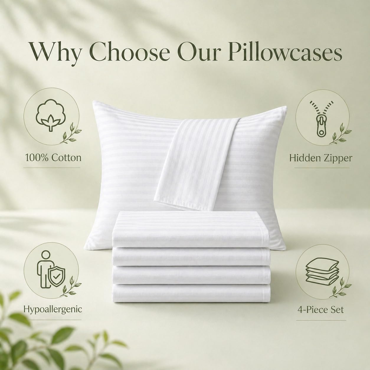 100% Cotton 600TC 4PC Pillow Protectors with Zipper Standard Size Hypoallergenic Breathable Hotel Collection Pillow Covers Ultra Soft 20 x 26 Inches Pillowcases