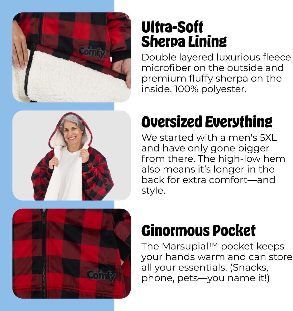 THE COMFY Original | From Shark Tank | Patented | Oversized Sherpa Wearable Blanket Hoodie| Gift for Women & Men | One Size
