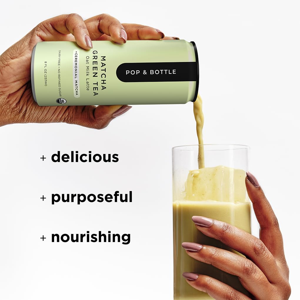 Pop & Bottle - Oat Milk Lattes, Butterfly Pea & Matcha, 8 Fl Oz (12 Pack)