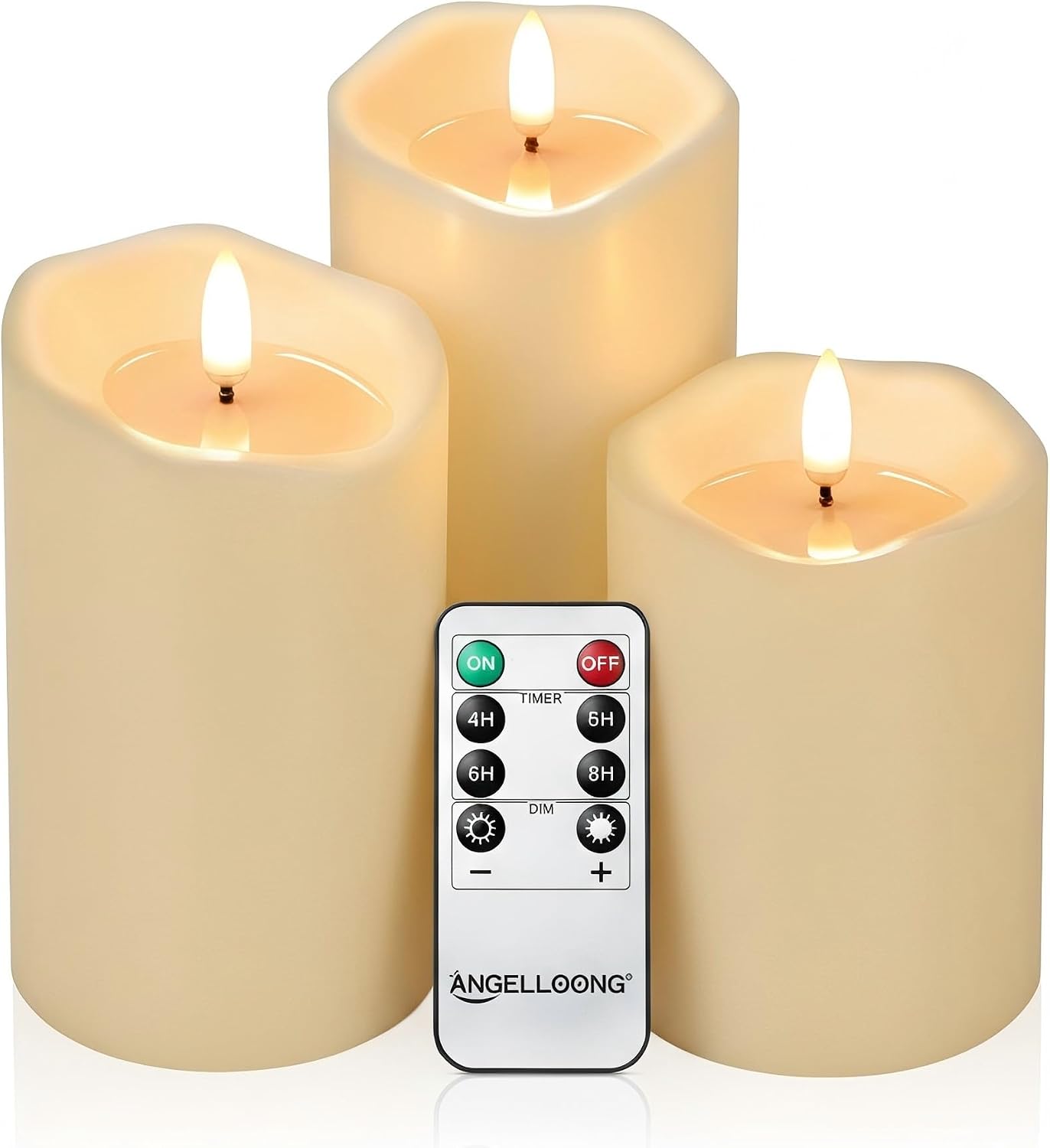 ANGELLOONG Flickering Flameless Candles, Realistic Battery Operated Candles with Remote and Timer, Set of 3 LED Candles for Fall Room Home Wedding Decor Centerpieces Table Party Christmas Decorations