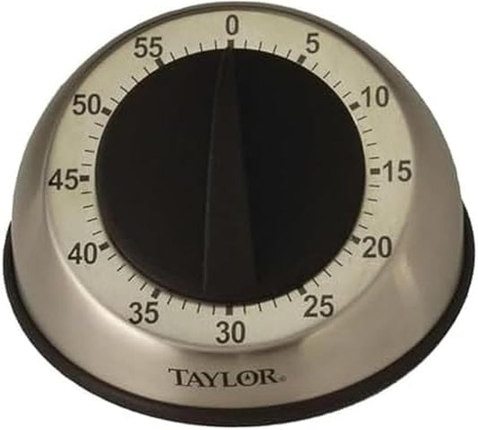 Taylor Mechanical Timer, Countdown with Easy-Turn Dial and Loud Ring Alarm, Compact Tool for Cooking, Baking, Classroom Activities, Homework, Studying, Projects, Stainless Steel