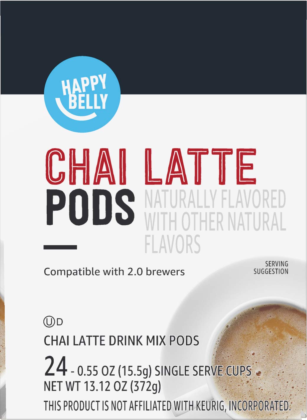 Amazon Brand - Happy Belly Tea Pods Compatible with 2.0 K-Cup Brewers, Chai Latte, 24 Count (Previously Solimo)