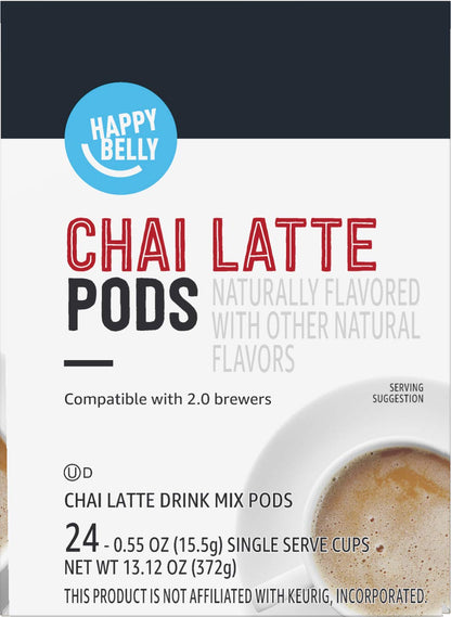Amazon Brand - Happy Belly Tea Pods Compatible with 2.0 K-Cup Brewers, Chai Latte, 24 Count (Previously Solimo)